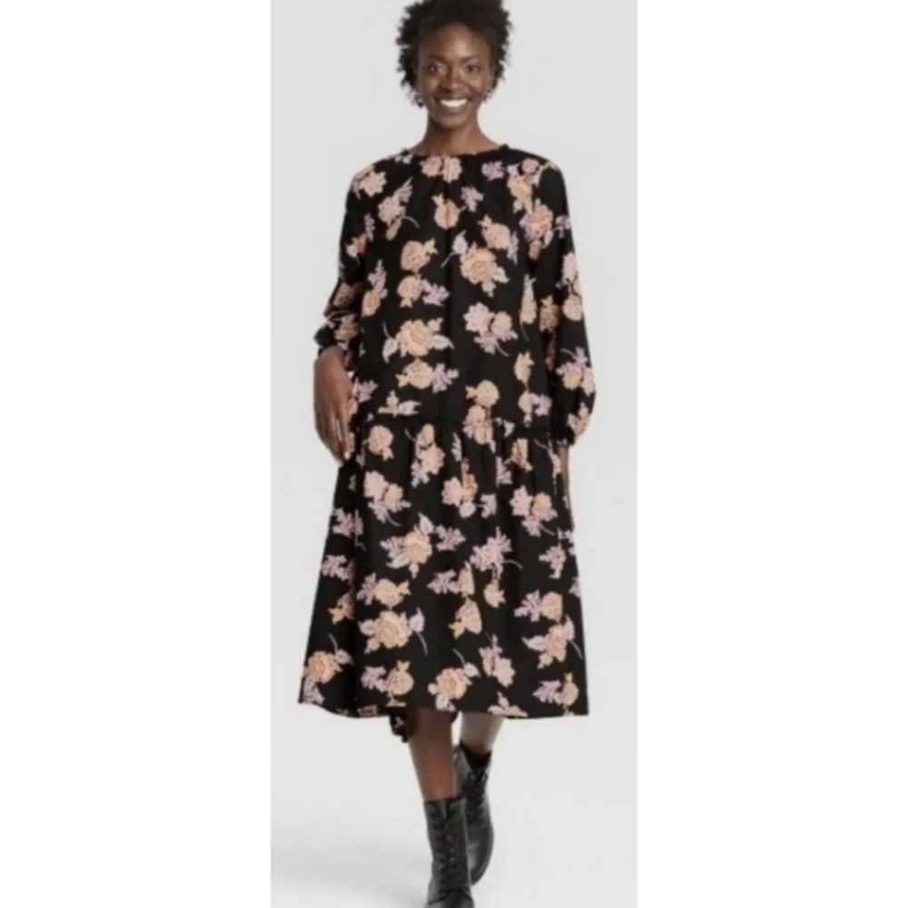 Who What Wear Raglan Long sleeve Prairie Paisley dress Black Size XS